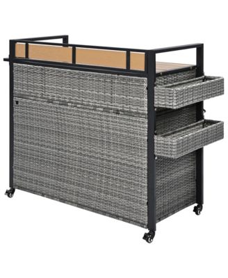 Wicker Grill Cart with Table Top & Storage