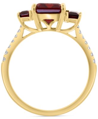 EFFY&reg; Garnet (3-3/8 ct. t.w.) & Diamond (1/8 ct. t.w.) 3-Stone Ring in 14k Yellow Gold