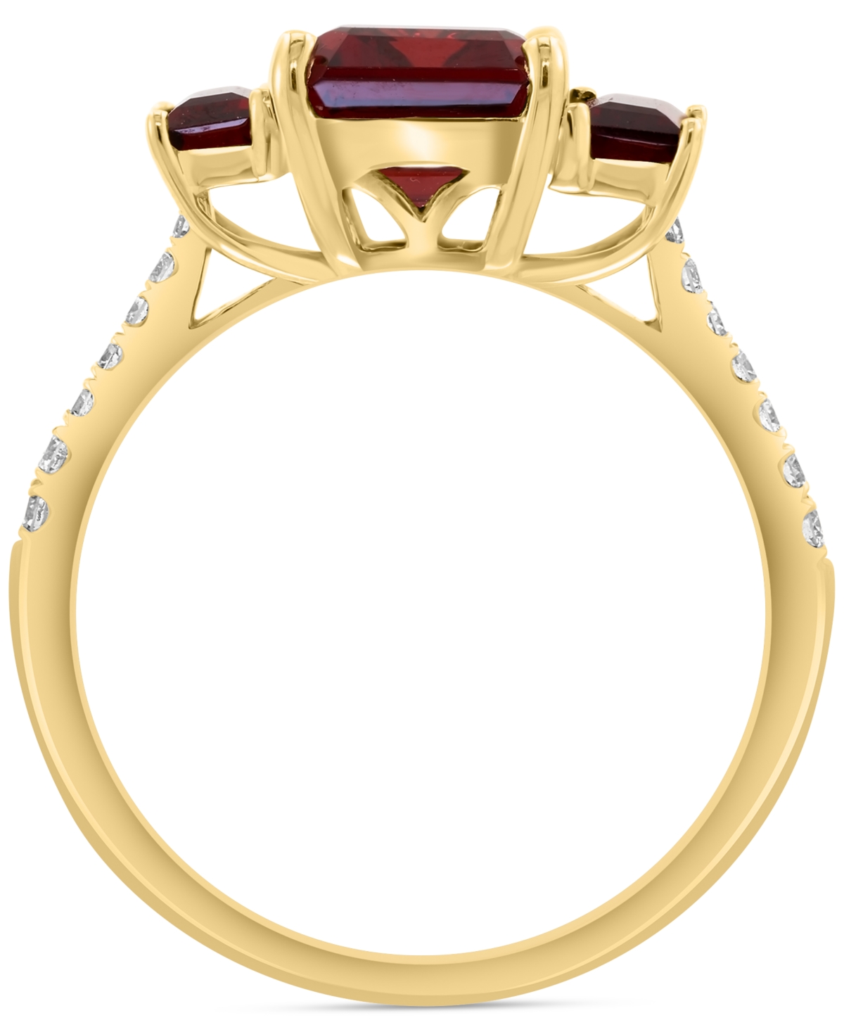 Effy Collection Effy Garnet (3-3/8 Ct. T.w.) & Diamond (1/8 Ct. T.w.) 3-stone Ring In 14k Yellow Gold