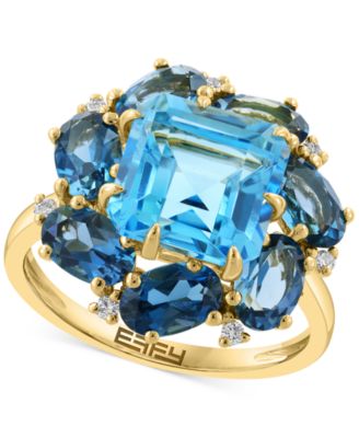EFFY Collection - Blue Topaz (4-7/8 ct. t.w.), London Blue Topaz (3-5/8 ct. t.w.) & Diamond (1/20 ct. t.w.) Statement Ring in 14k Yellow Gold