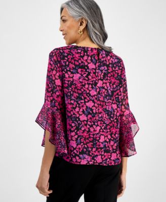売れ筋商品|||カスパー カットソー トップス レディース Plus Size Printed Ruffle-Sleeve Blouse Butterscotch Multi Kasper Women's Printed Ruffle-Sleeve Blouse, Regular