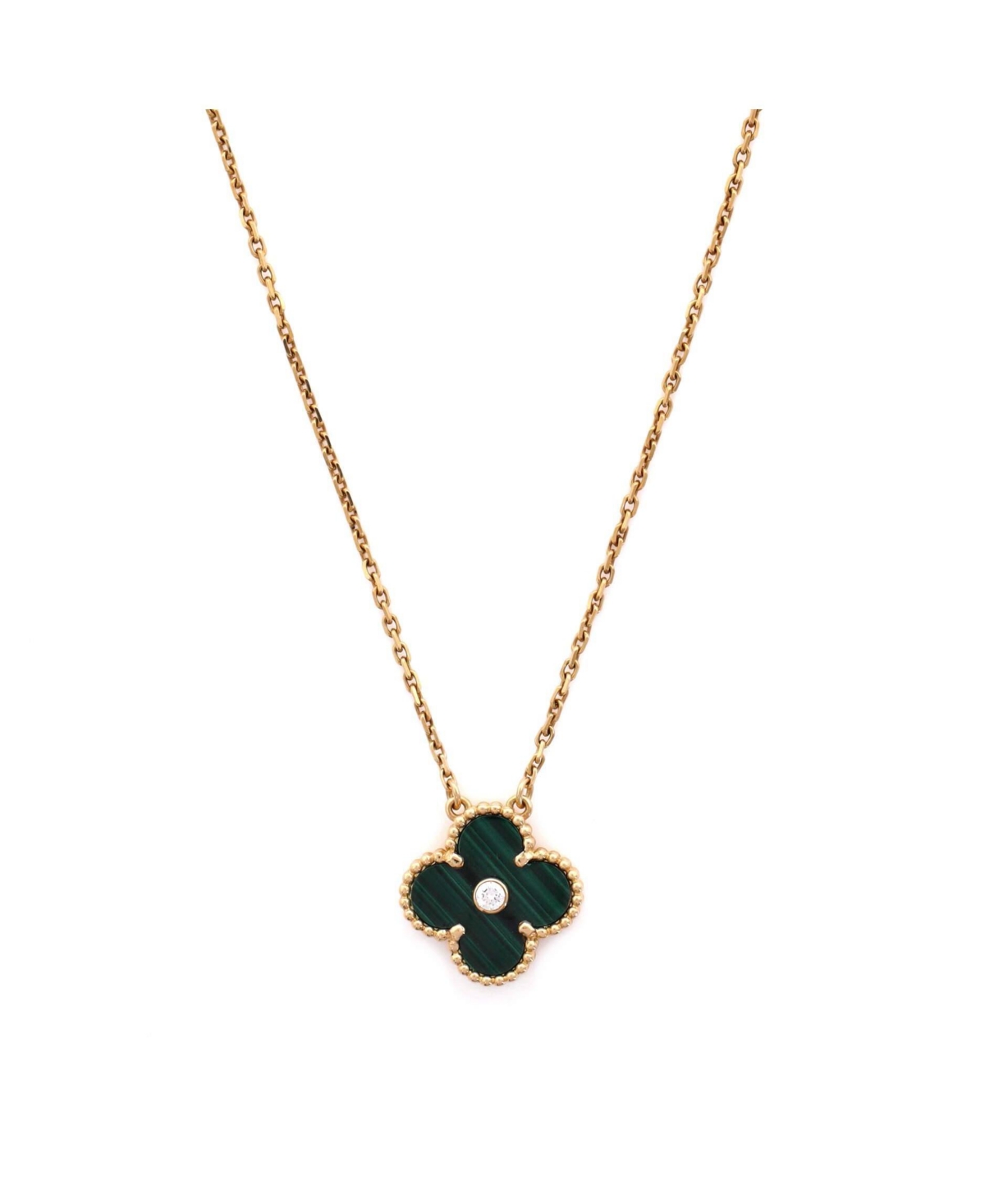 Vintage Alhambra Pendant Necklace 18K Gold and Malachite with Diamond - 18k gold