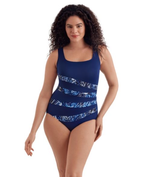 Женские купальники Longitude Women's Paisley Garden Fan Tank Long Torso One-Piece Swimsuit