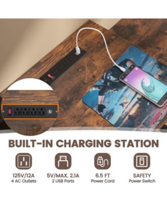 2-Person Computer Desk with Power Outlet and Printer Stand