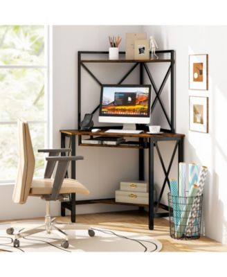 Space-Saving Computer Desk with with Hutch and Keyboard Tray