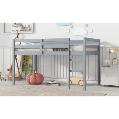 Twin Loft Bed with Sturdy Platform & Ladder - Grey