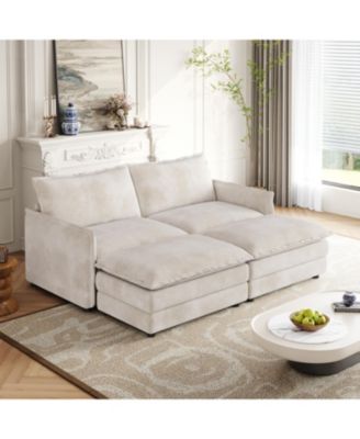 1 Pc. Corduroy Upholstered 2-Seater with Footrests & Cushions Sofa