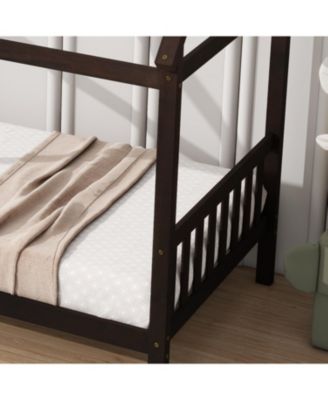 Streamdale Twin House Bed with Headboard and Footboard, Twin Rubber Wood Bed with House Frame,Esspresso