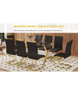 Streamdale Elegant Glass Dining Set with 8 PU Chairs