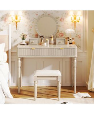 Vanity Desk Set with Mirror & Stool