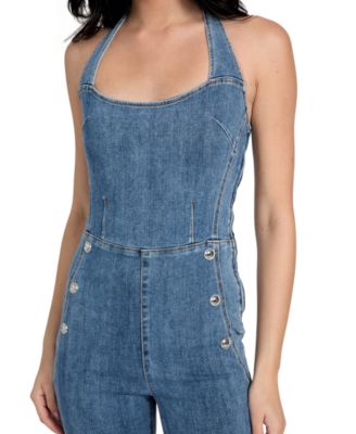 Women's Blair Denim Halter Flared-Leg  Jumpsuit
