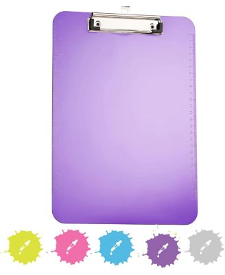 Plastic Clipboard Standard Size Pink, Translucent Low Profile Clip Board, Hangable Clipboard, 12.7” x 9”, Holds 100 Sheets, 1 Pc - by Enday