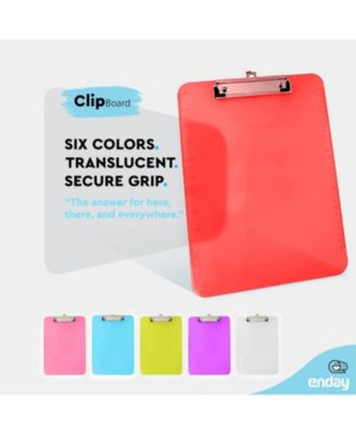 Plastic Clipboard Standard Size Pink, Translucent Low Profile Clip Board, Hangable Clipboard, 12.7” x 9”, Holds 100 Sheets, 1 Pc - by Enday