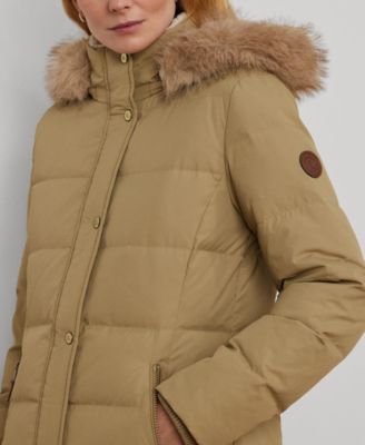 Petite Faux-Fur-Trim Hooded Puffer Coat