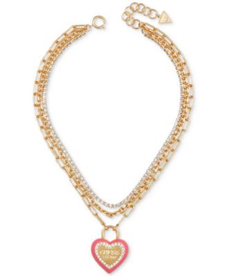 Gold-Tone Crystal Logo Heart Layered Pendant Necklace, 18" + 2" extender