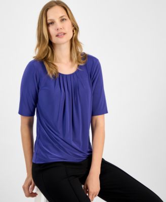 Women's Pleat Neck Knit Top, Regular & Petite
