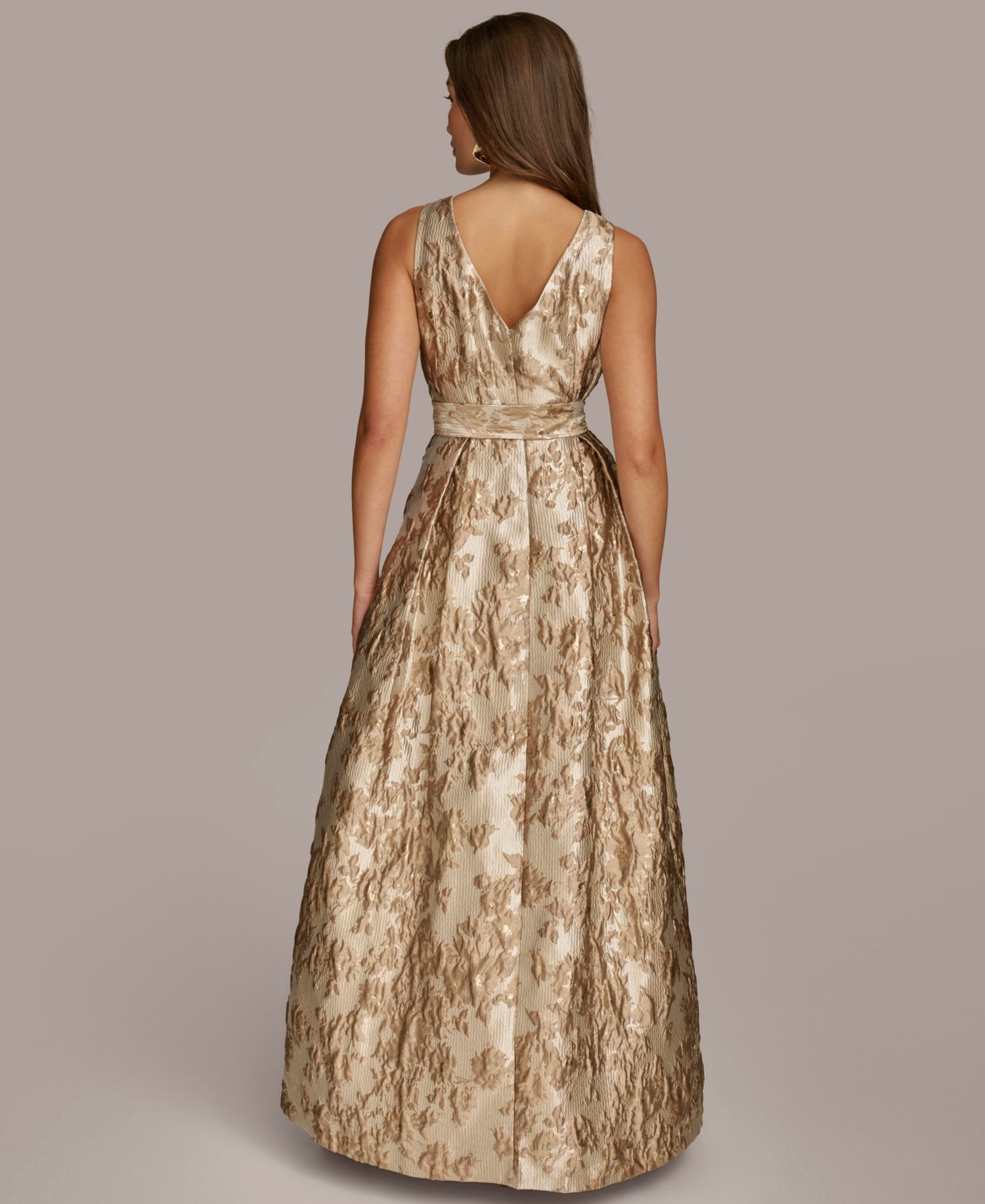 Women's Metallic Brocade Sleeveless Wrap Ball Gown