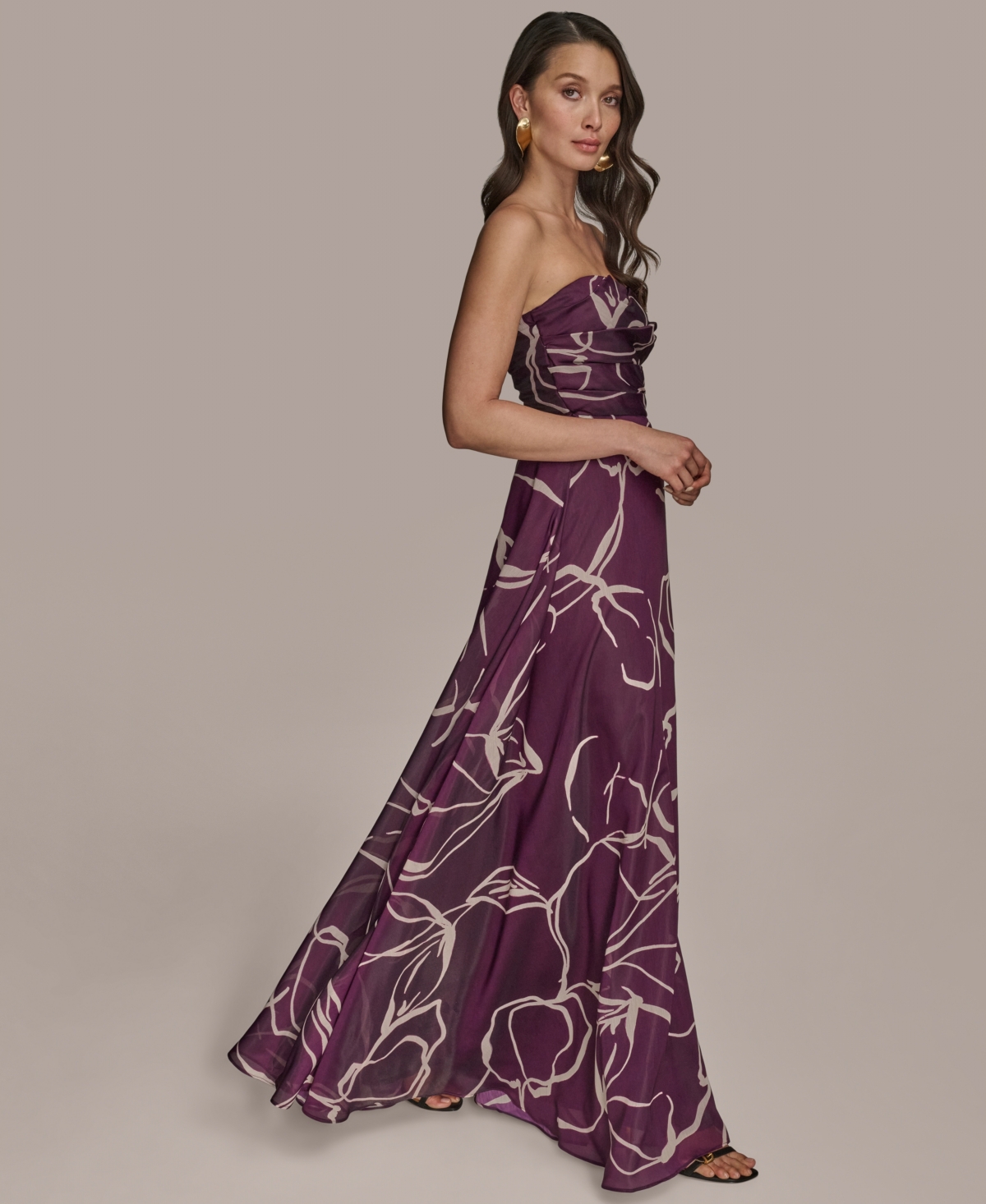 Donna Karan New York Abstract Print Strapless Gown In Purple