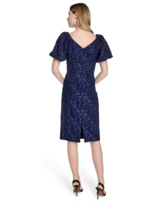 Women's Jacquard V-Neck Short-Sleeve Sheath Dress