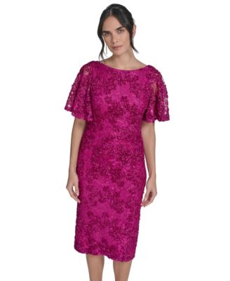 Women's Lace Flutter-Sleeve Sheath Dress