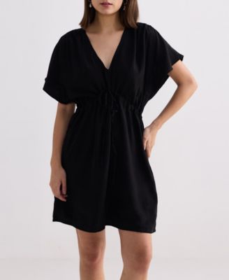 Women's Short gathered Dress in Black