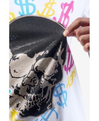 Men's Multi Color Money Skull Rhinestone Crew T-Shirt