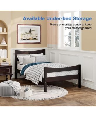 Twin Size Platform Bed Frame Foundation w/Headboard &Wood Slat Support Espresso