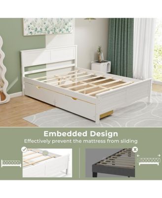 DF, Engineered WoodFull Size Wooden Bed Frame w/ 2 Storage Drawers & Under-bed Storage