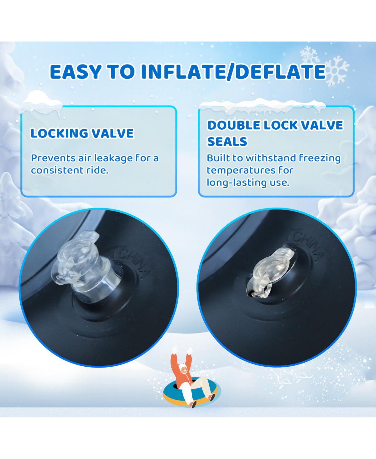 Winter Single Rider Snow Tube, 44" Inflatable Animal Sled, Outdoor Toys with Two Handle