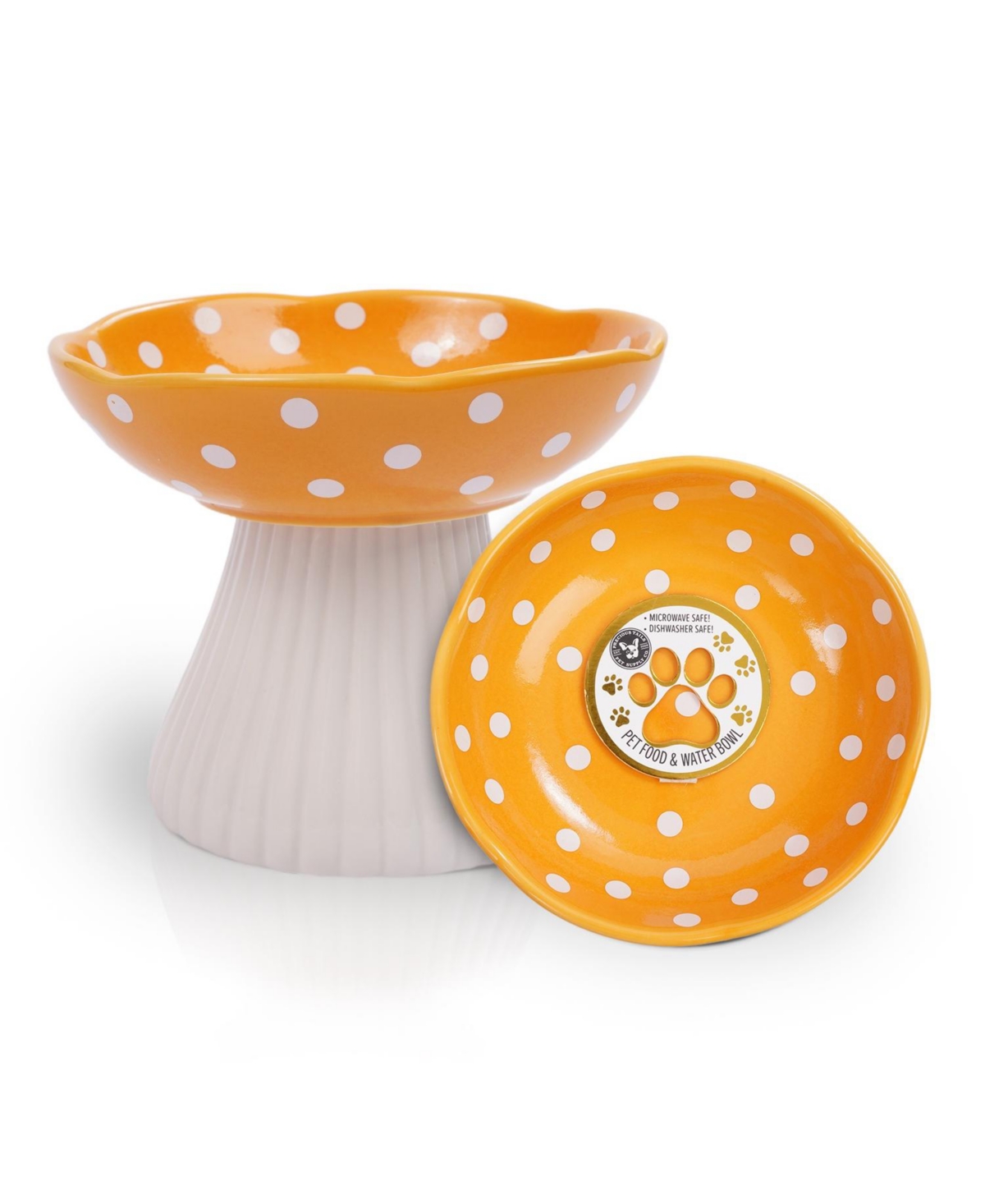 P.t. Supply Co. Mushroom Shaped Stoneware Elevated Pet Bowl, Raised Ceramic Food & Water Dish for Dogs and Cats - Red