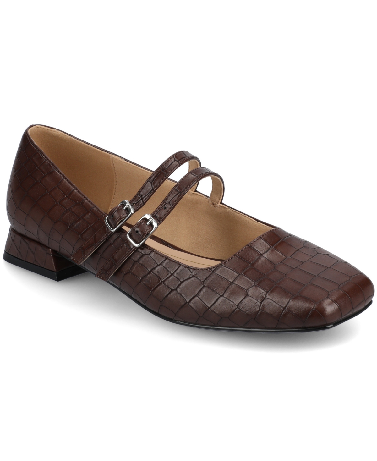 Women's Gredah Square Toe Double Strap Mary Jane Flats - Green Croco