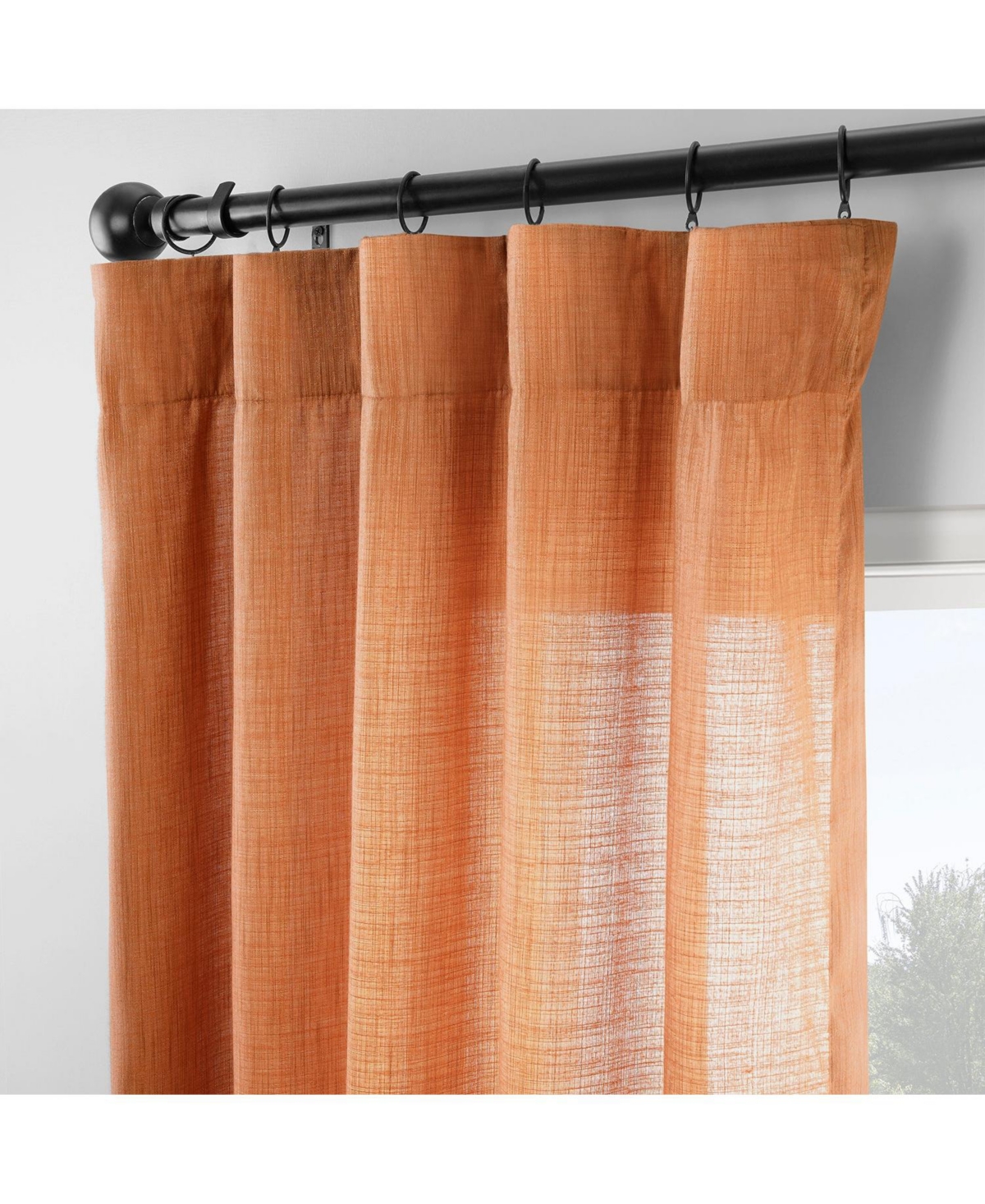 Half Price Drapes Orange Rustic Linen Weave Curtain