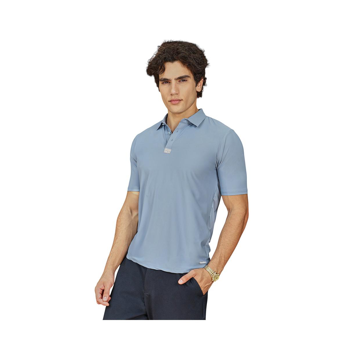 Men's Powder Blue Seamless Solid Polo T-Shirt - Blue