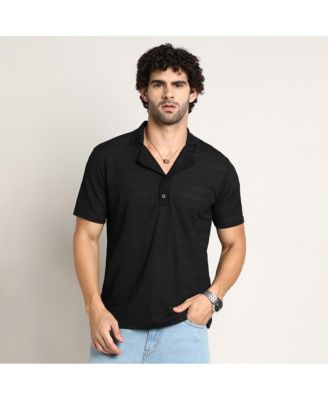 Men's Onyx Black Panel-Tactile Cuban Polo T-Shirt