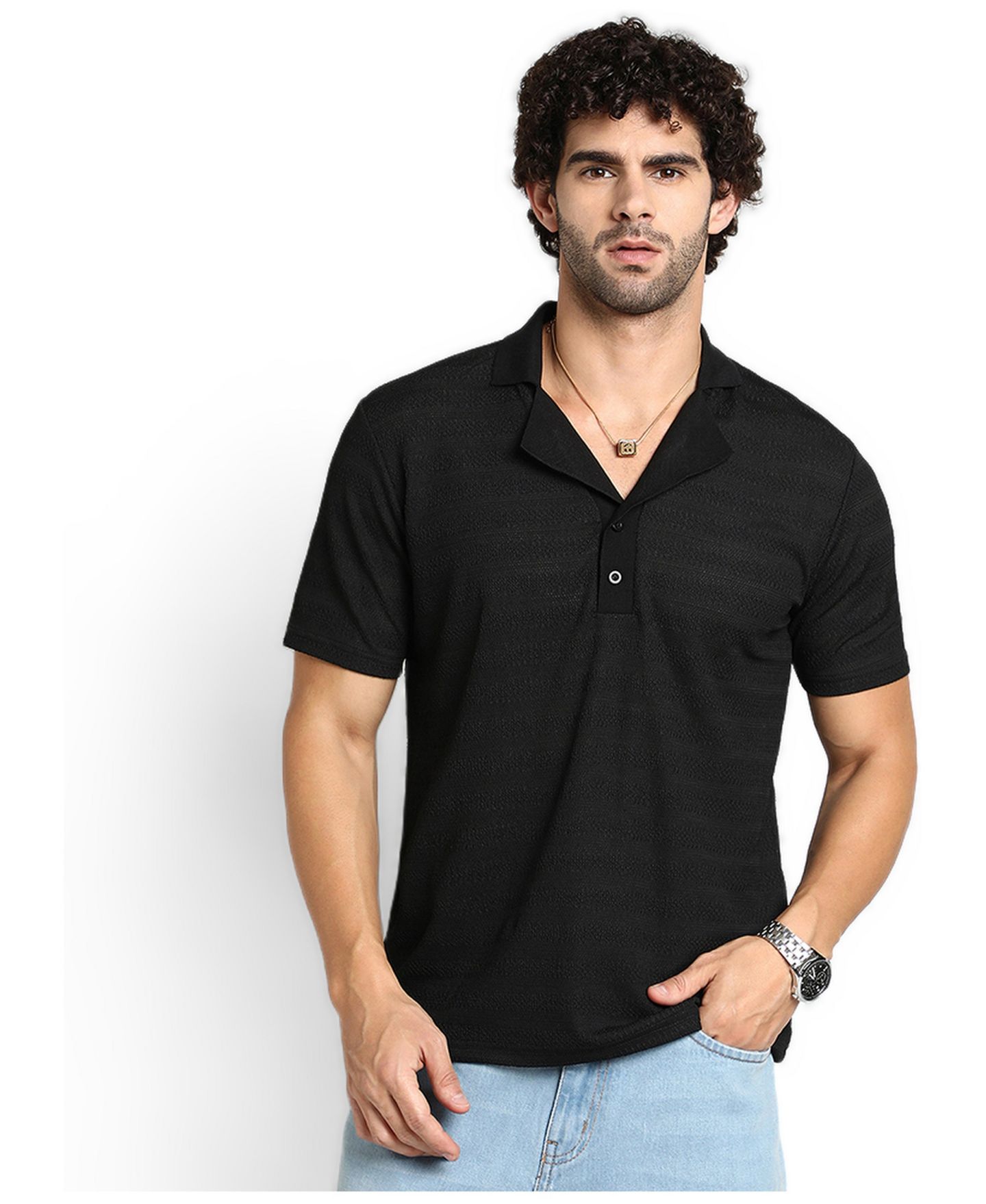Мужская футболка Cahoot Onyx Black Panel-Tactile Cuban Polo, цвет: Чёрный — фото 2