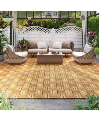 30 PCS Interlocking Flooring Tiles Floor Decking for Patio Acacia Wood Outdoor