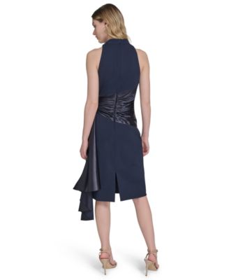 Women's Waist-Wrap Scuba Sleeveless Midi Dress