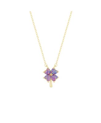 Purple Opal Four Leaf Clover Sterling Silver Necklace