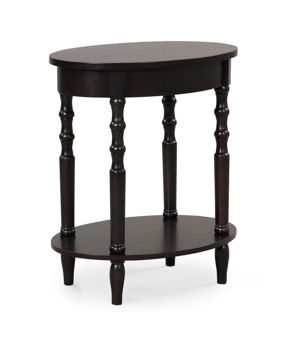 2-Tier Oval Side Table with Storage Shelf and Solid Wood Legs - White