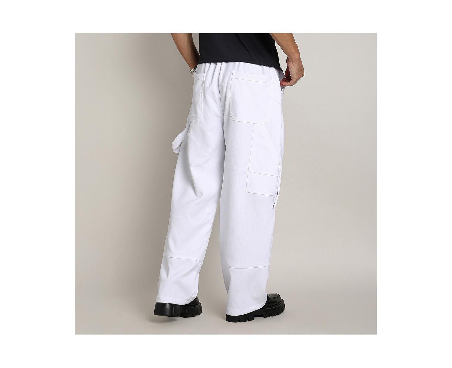 Men's Chalk White Relaxed-Panel Cargo Trousers