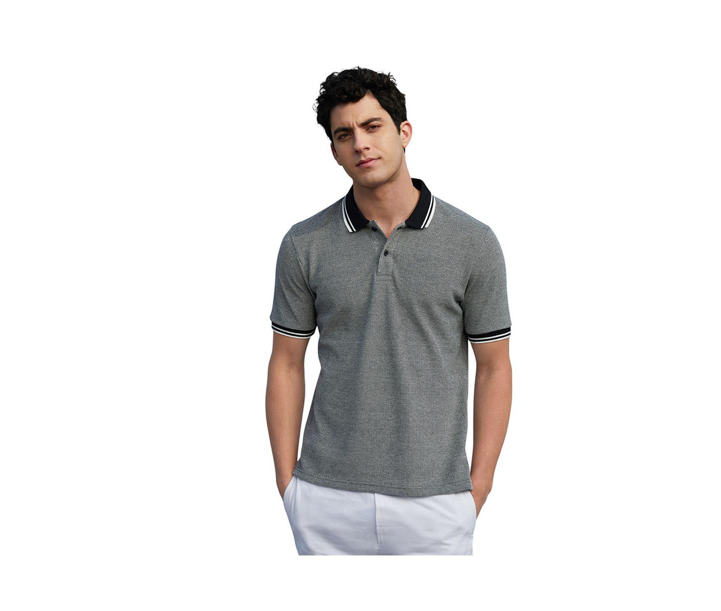 Мужские футболки Cahoot Campus Sutra Onyx Black Duo-Hue Knit Polo, цвет: Чёрный — фото 1
