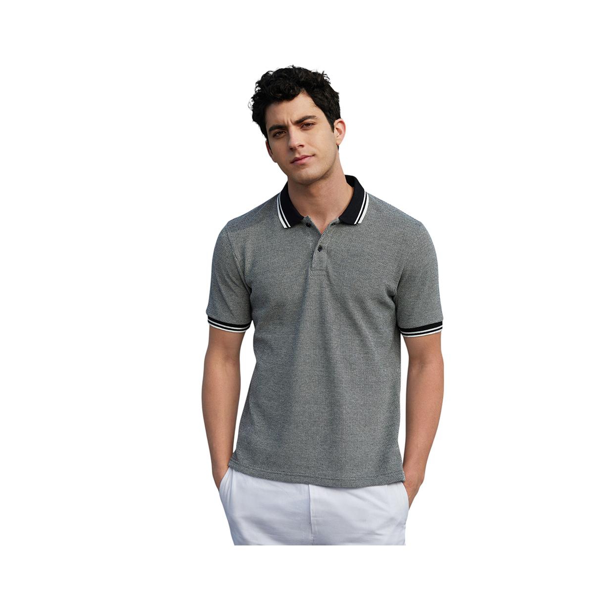 Men's Onyx Black Duo-Hue Knit Polo T-Shirt - Black