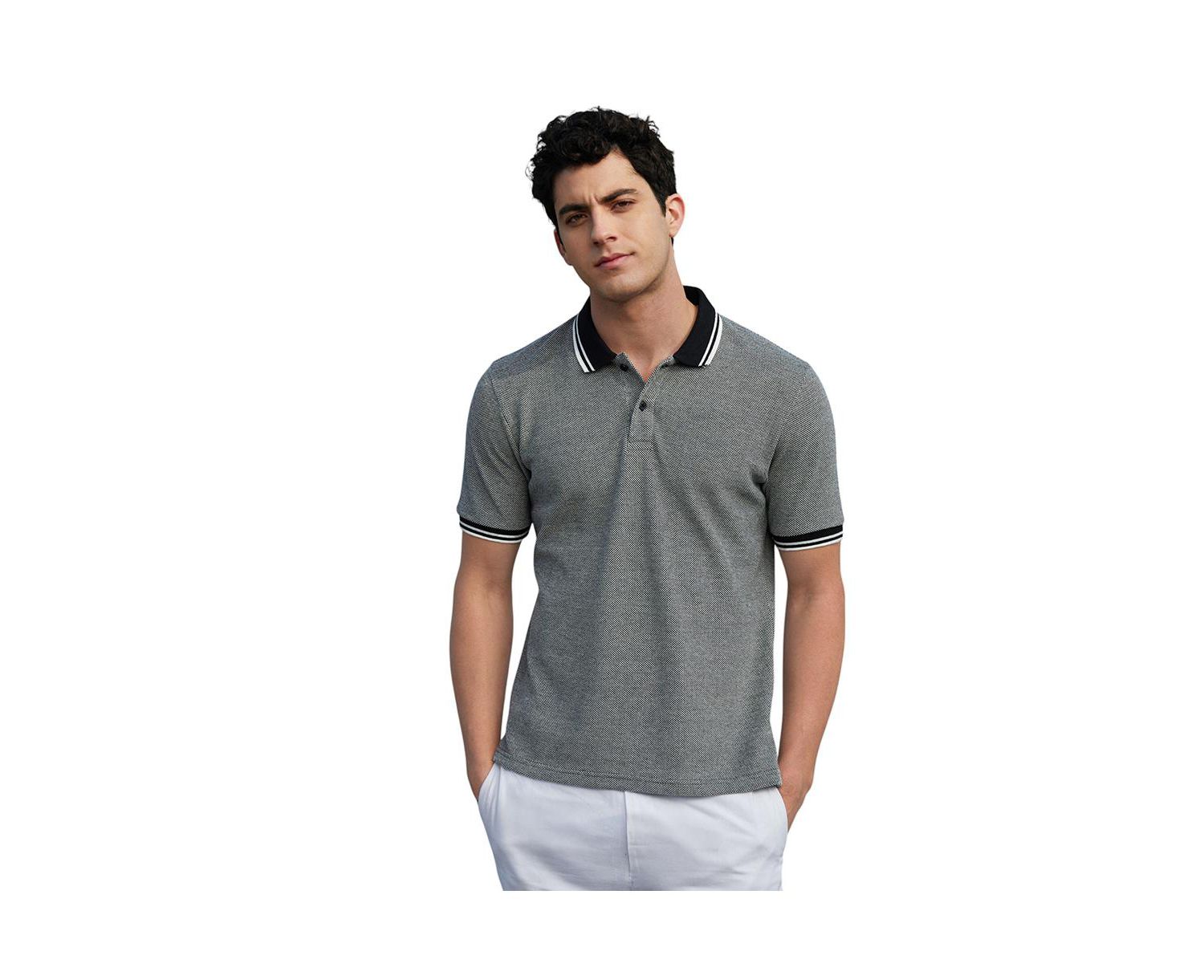 Men's Onyx Black Duo-Hue Knit Polo T-Shirt