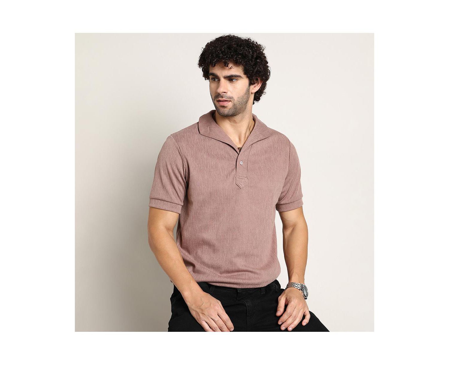 Men's Pastel Brown Tactitle Spread-Polo T-Shirt