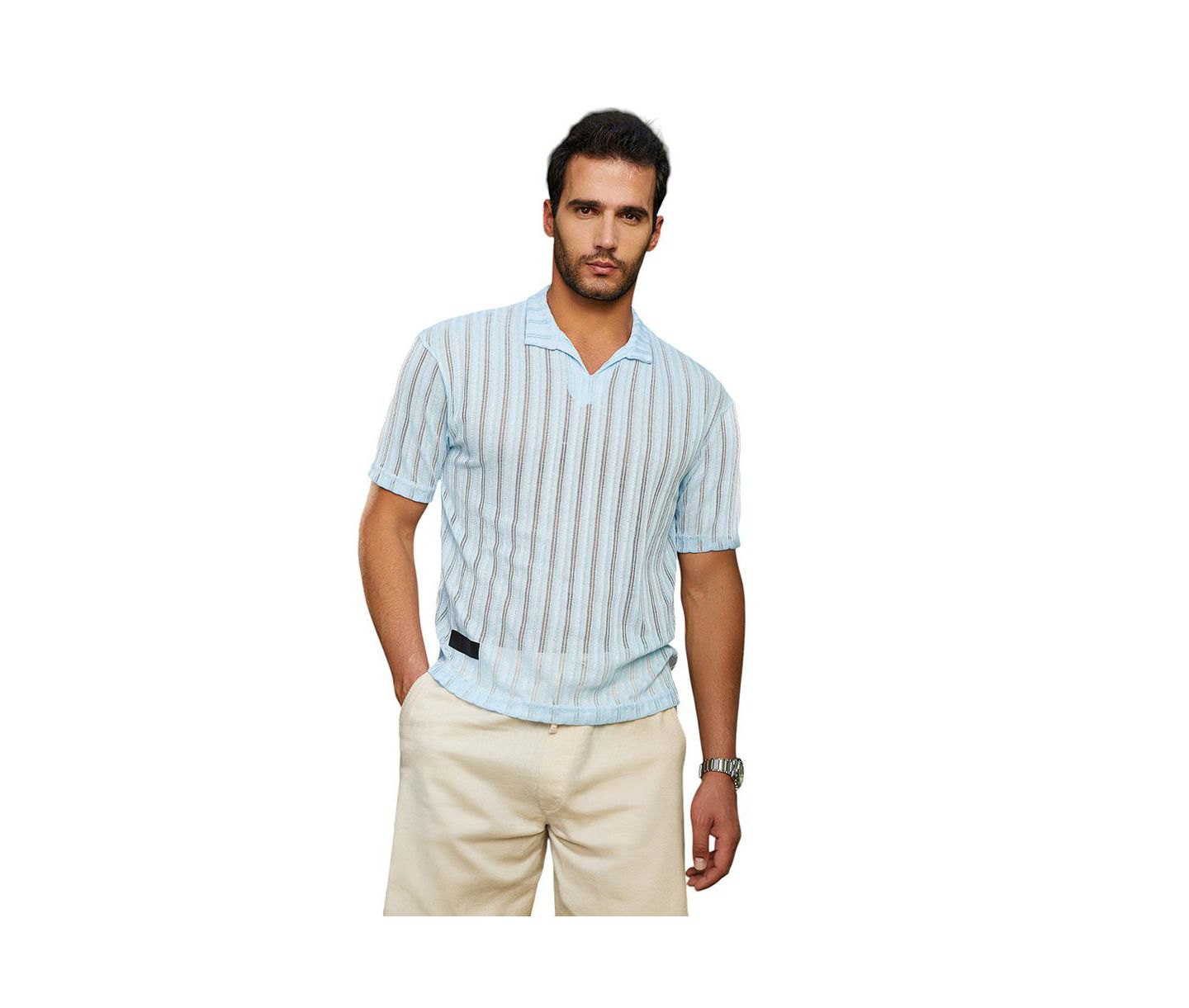 Мужские футболки Cahoot Campus Sutra Baby Blue Duo-Striped Relaxed Polo, цвет: Синий — фото 1
