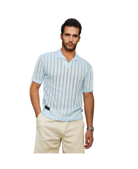 Мужские футболки Cahoot Campus Sutra Baby Blue Duo-Striped Relaxed Polo, цвет: Синий