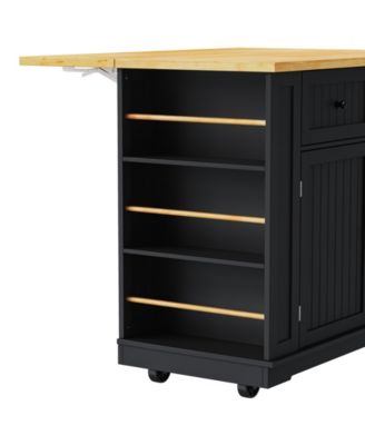 Rolling Kitchen Island Cart with Drop Leaf & Storage