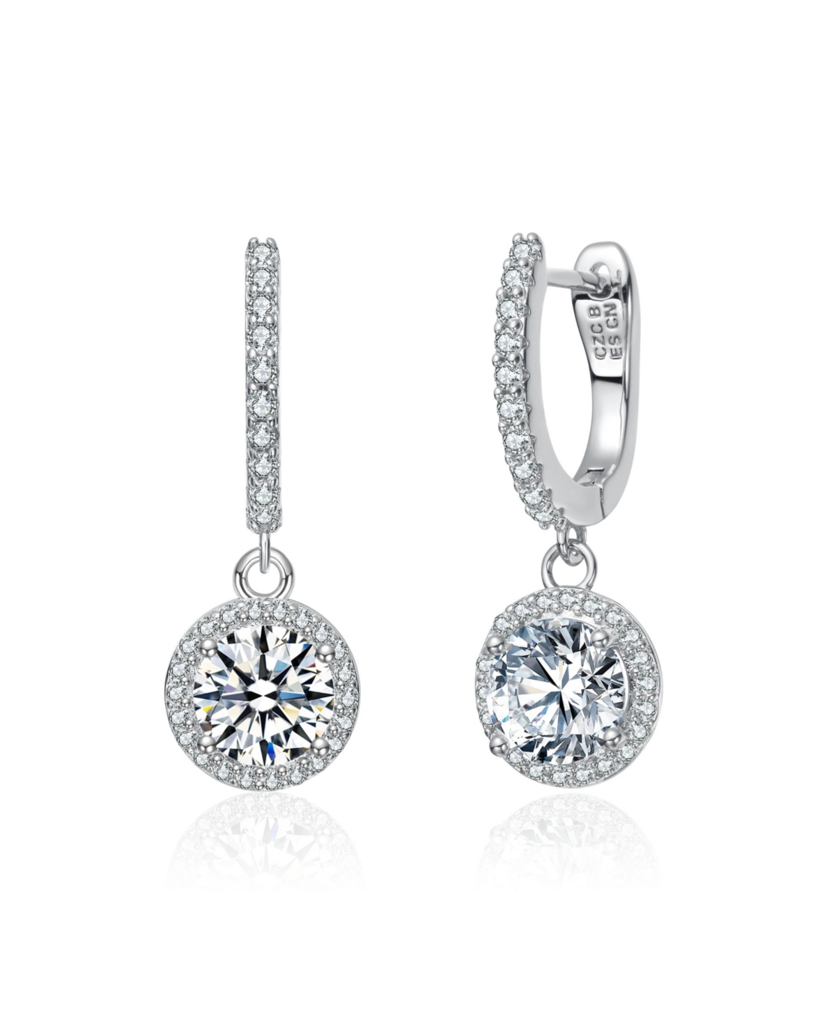 Clear Cubic Zirconia Halo Drop U-Hoop Earrings - Pink