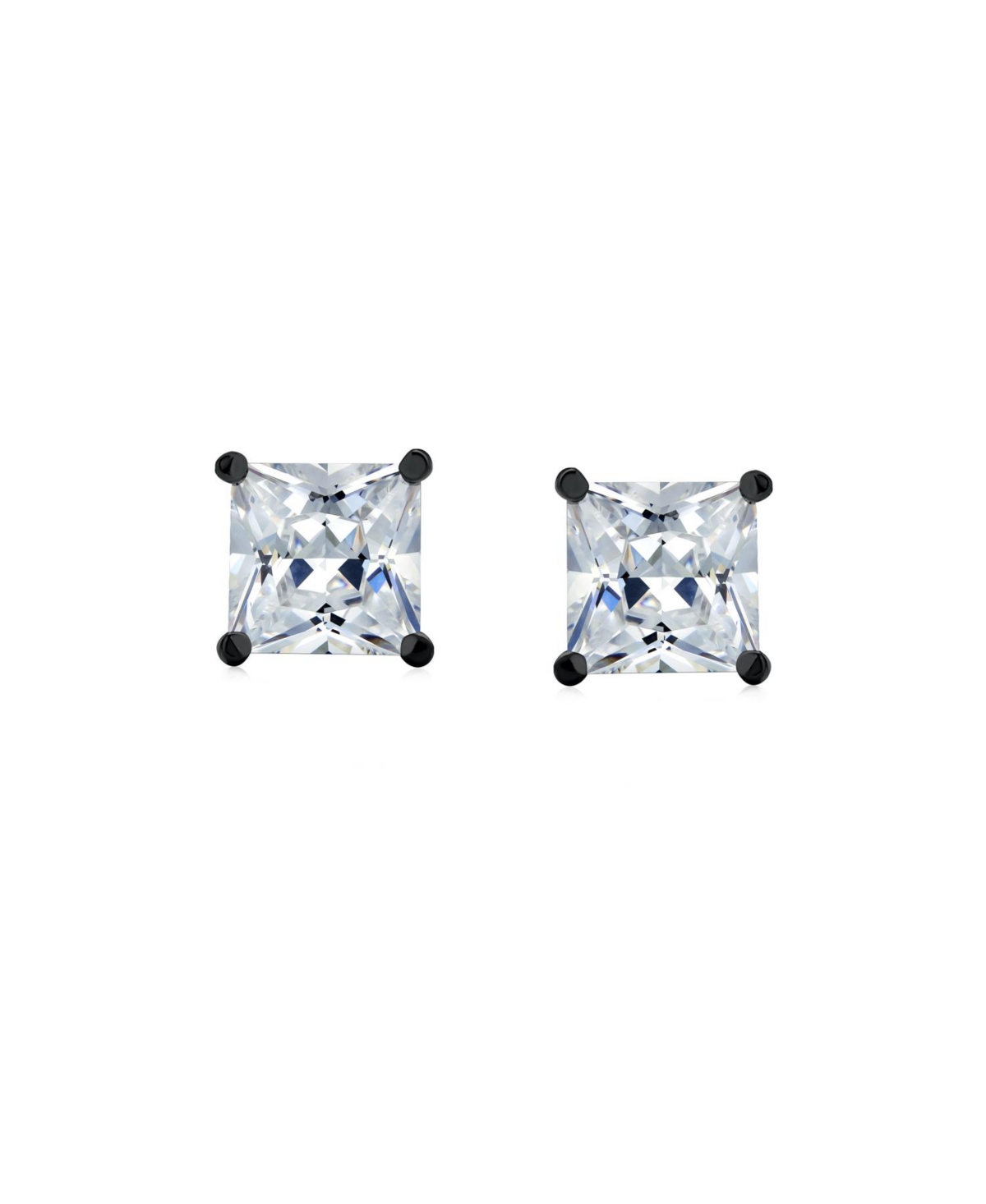 Bling Jewelry Clear Square Princess Cut Cubic Zirconia Solitaire Stud Earrings Cz Secure Screw Back Black Gold Plated .925 Sterling Silver