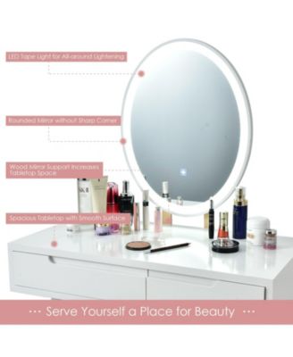 Touch Screen Vanity Makeup Table Stool Set with Lighted Mirror